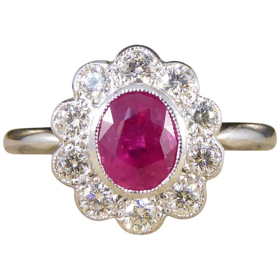 Art Deco Style Burma Ruby Asher Cut Diamond Platinum Ring For Sale at ...