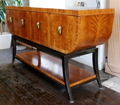 Contemporary Deco Style Curved Burl Wood and Brass Sideboard Credenza Henredon