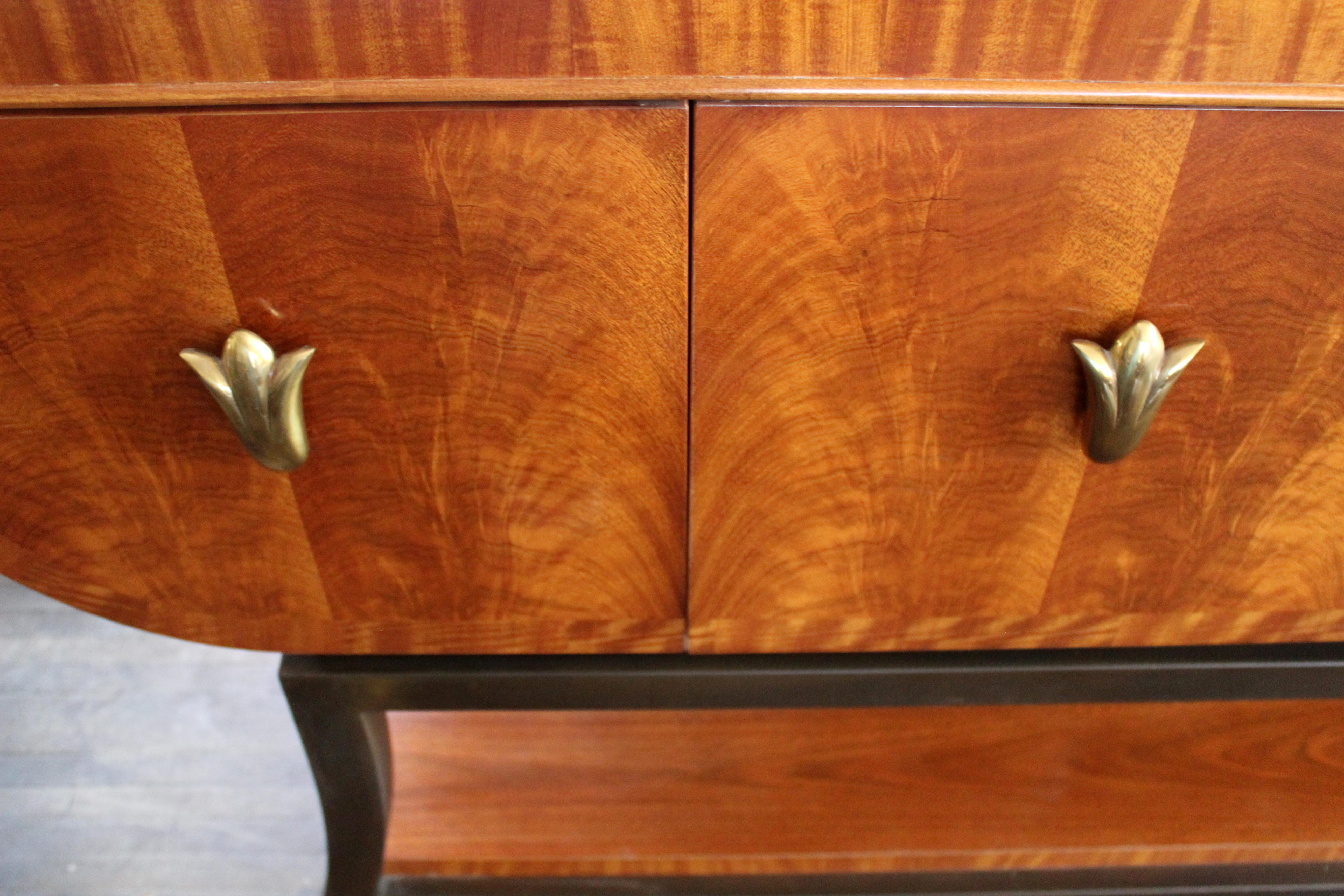 Late 20th Century Contemporary Deco Style Curved Burl Wood and Brass Sideboard Credenza Henredon