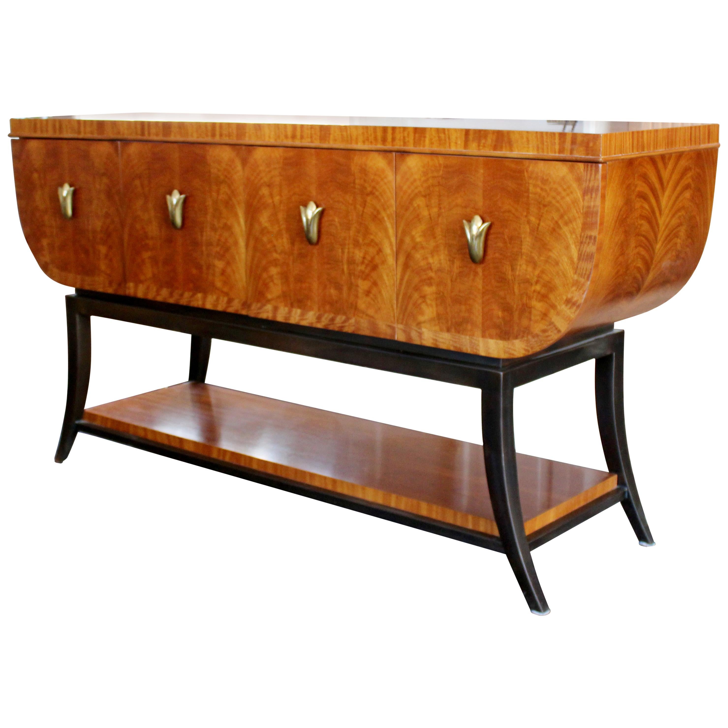 Contemporary Deco Style Curved Burl Wood and Brass Sideboard Credenza Henredon