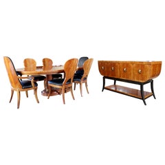 Ensemble de salle à manger à double piédestal et crédence de style déco contemporain Henredon:: 1990