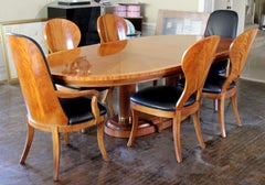 Contemporary Deco Style Double Pedestal Dining Table with Six Chairs Henredon
