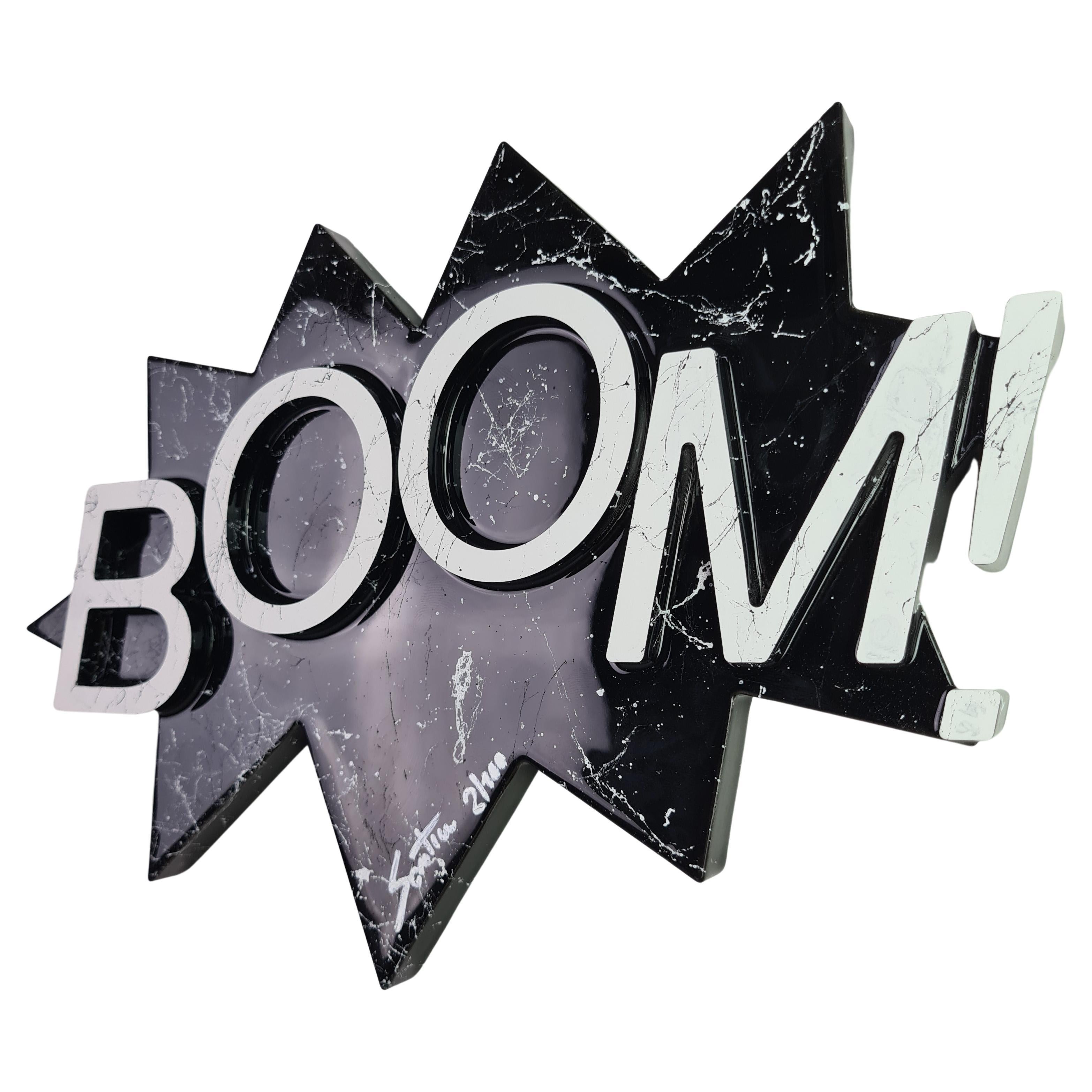 Contemporary Decor "Boom", Black & White Marble, Numbered, Handmade in Italy For Sale