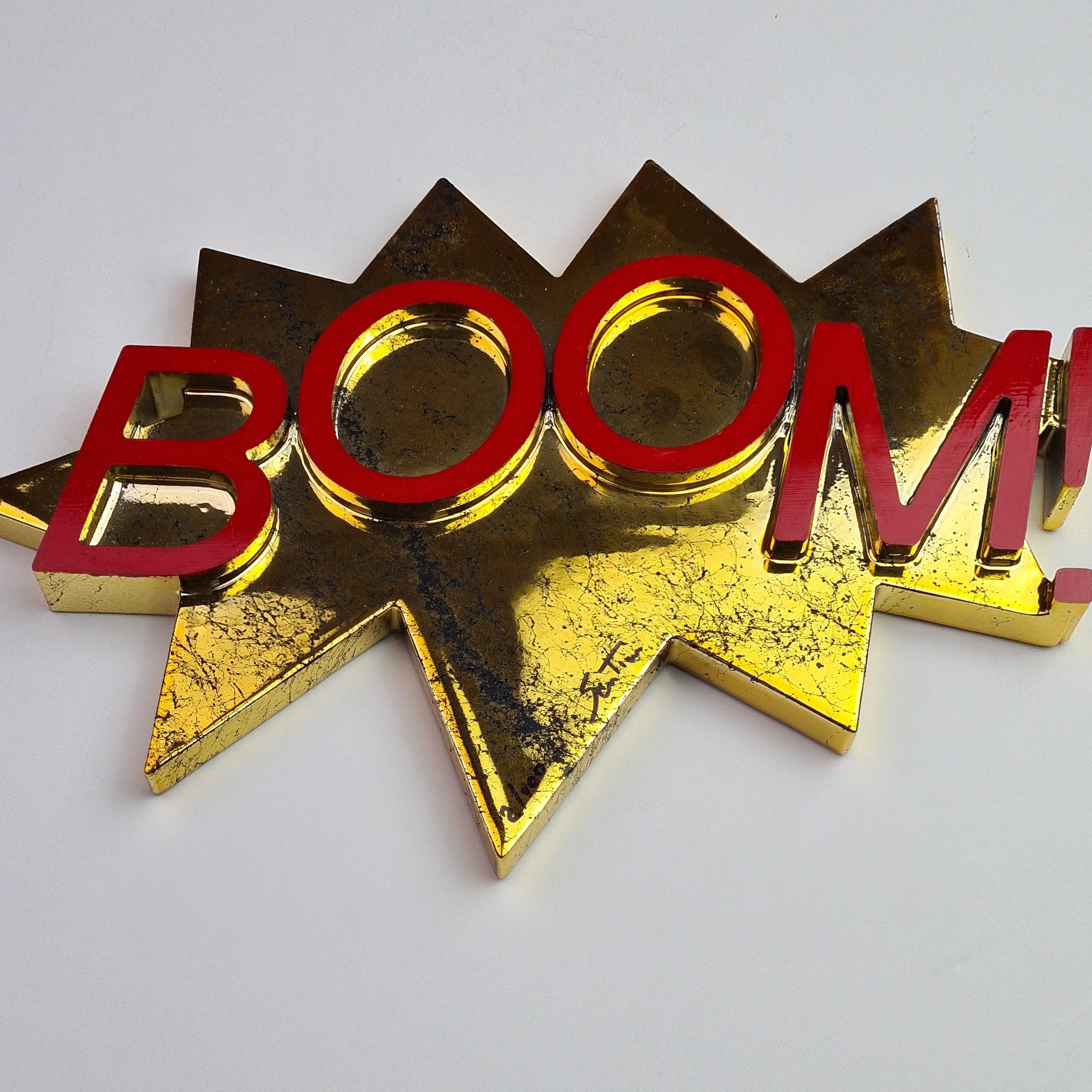 Industriel Décoration contemporaine « BOOM » en or et marbre rouge, numérotée, fabriquée à la main en Italie en vente