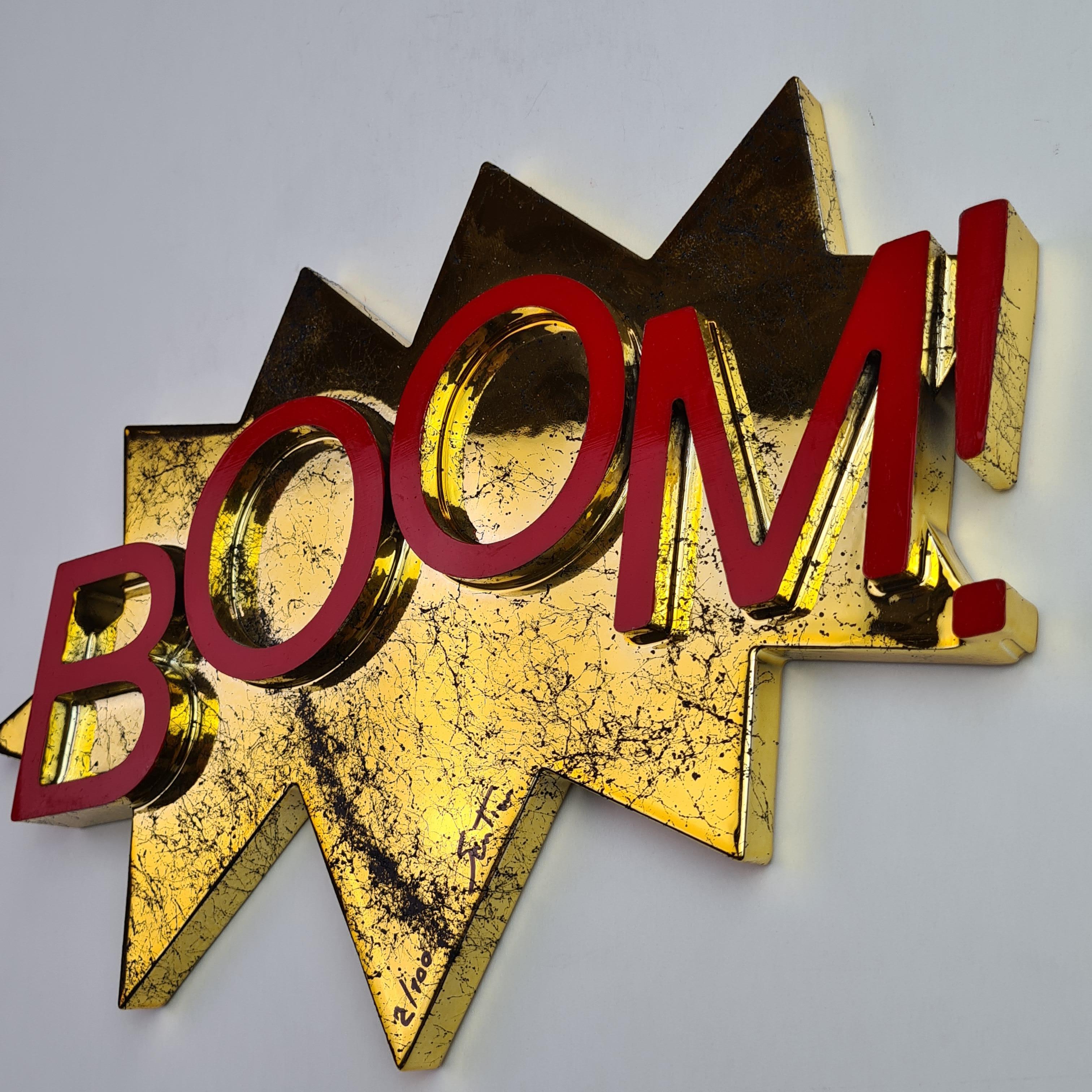 Fait main Décoration contemporaine « BOOM » en or et marbre rouge, numérotée, fabriquée à la main en Italie en vente