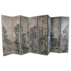 Contemporary Decorative Double Sided 4-Panel Grisaille Screen