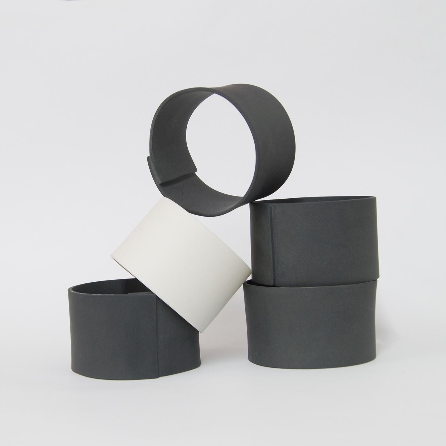 Handmade Contemporary Decorative Object Matte Black Porcelain Ring For Sale 1