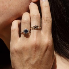 Contemporary Deep Blue Sapphire & Diamond Ring 14 Carat White Gold