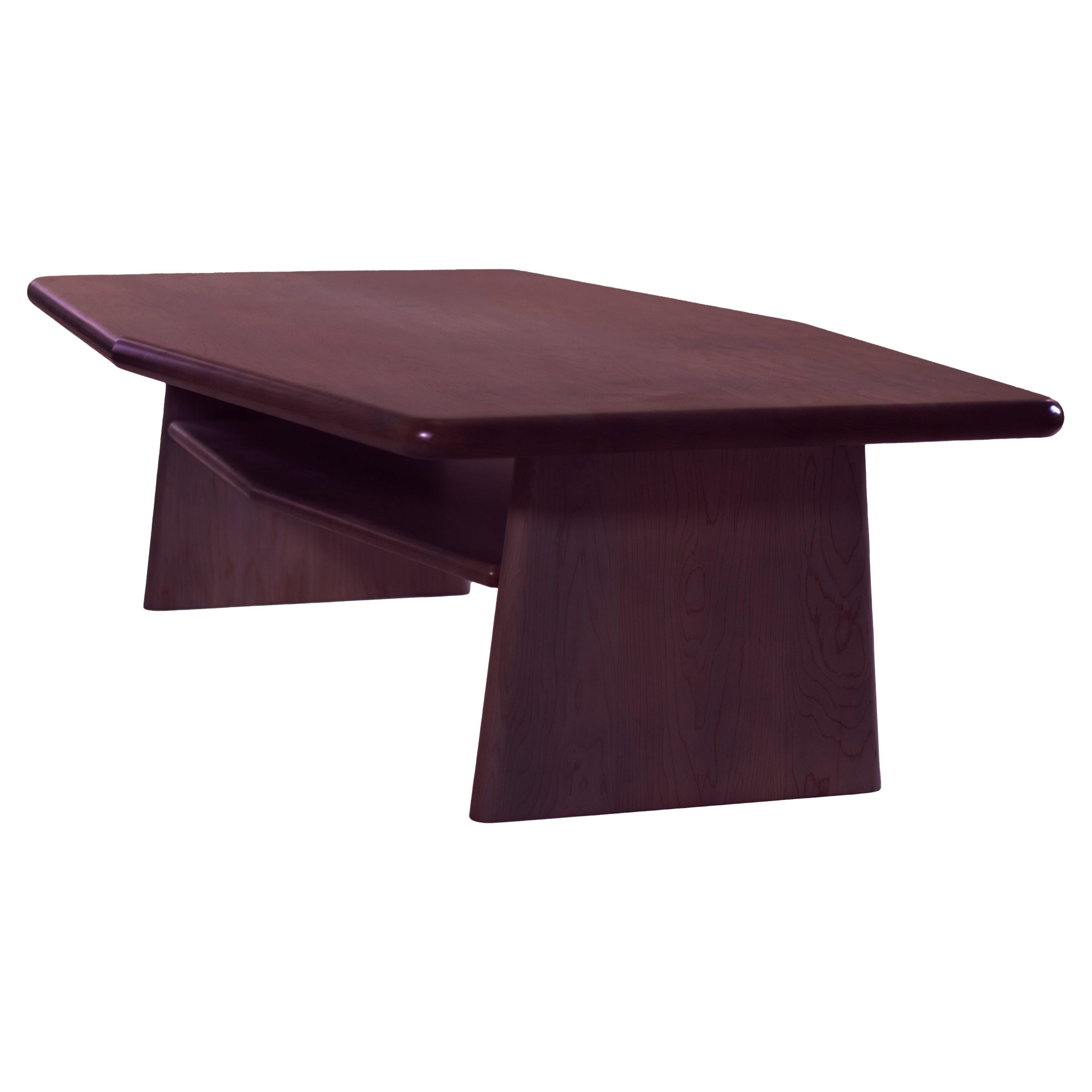 Contemporary Deep Purple Burgundy Oblique Coffee Table in Maple by JUNTOS For Sale