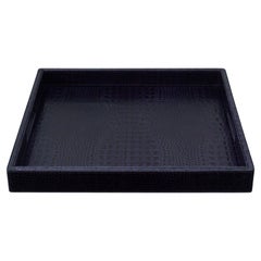 Contemporary Deep Purple Crocodile Embossed Leather Large Square Tray