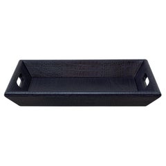 Contemporary Deep Purple Crocodile Embossed Leather Rectangular Tray