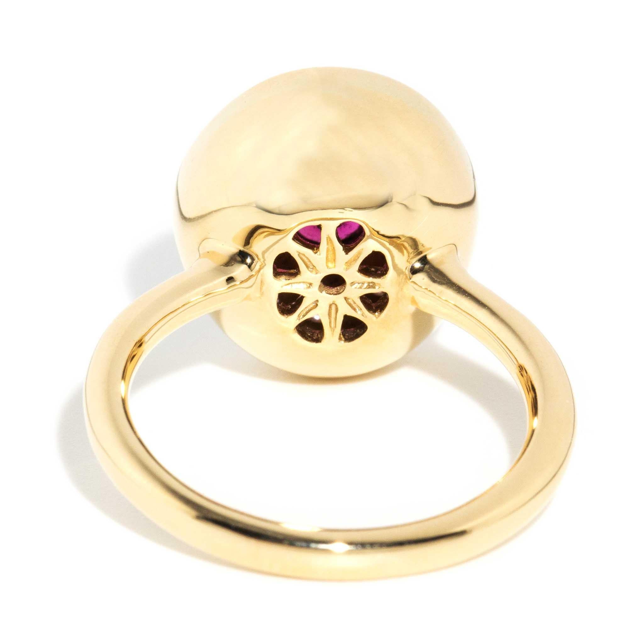 Contemporary Deep Vivid Pink Tourmaline & Sapphire Halo Ring 18 Carat Gold For Sale 5