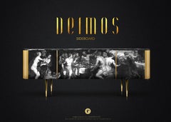 Contemporary Deimos Sideboard/Credenza in Marble, Ash, Brass