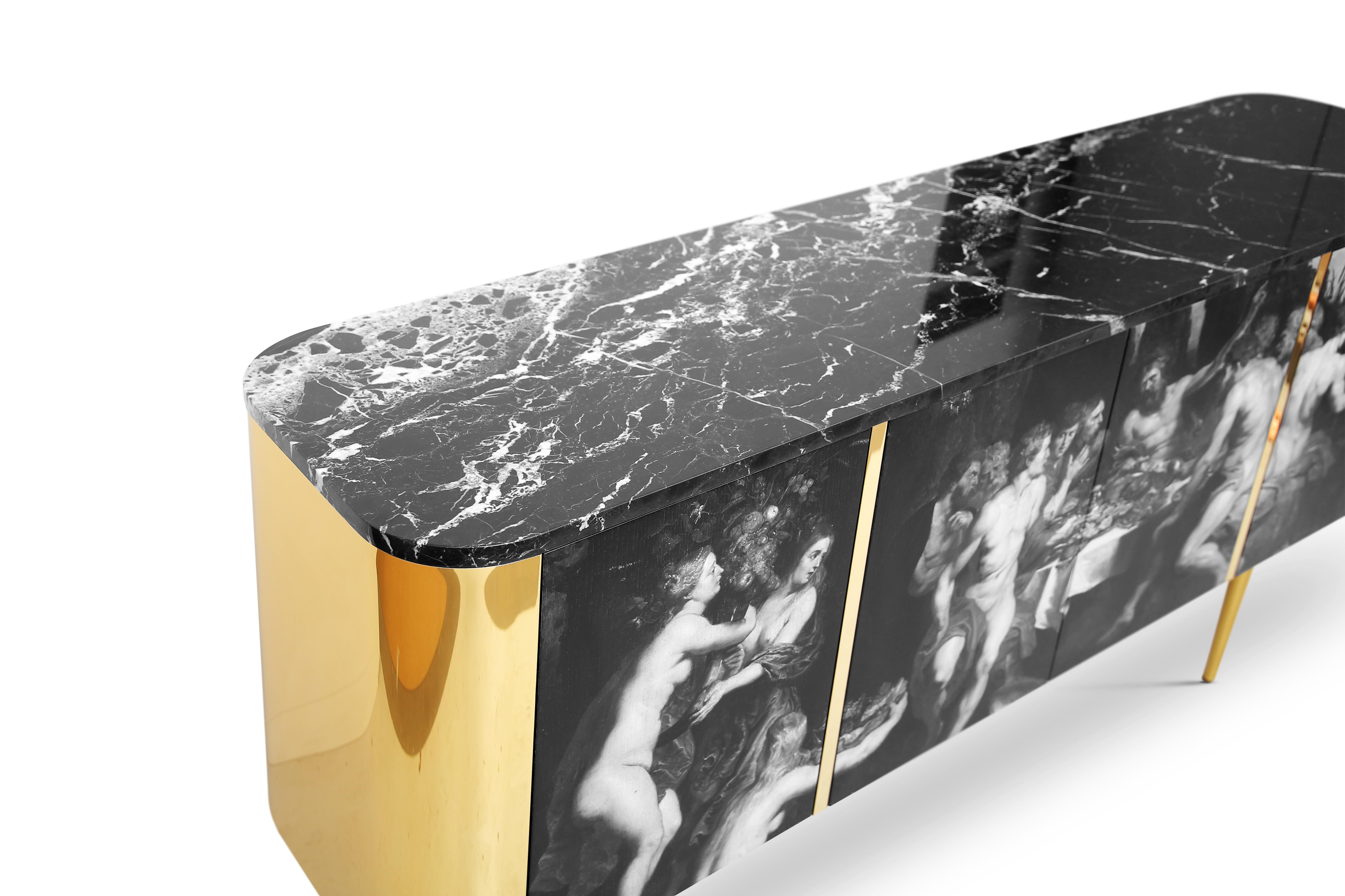 Latvian Contemporary Deimos Sideboard in Marble, Ash, Brass For Sale
