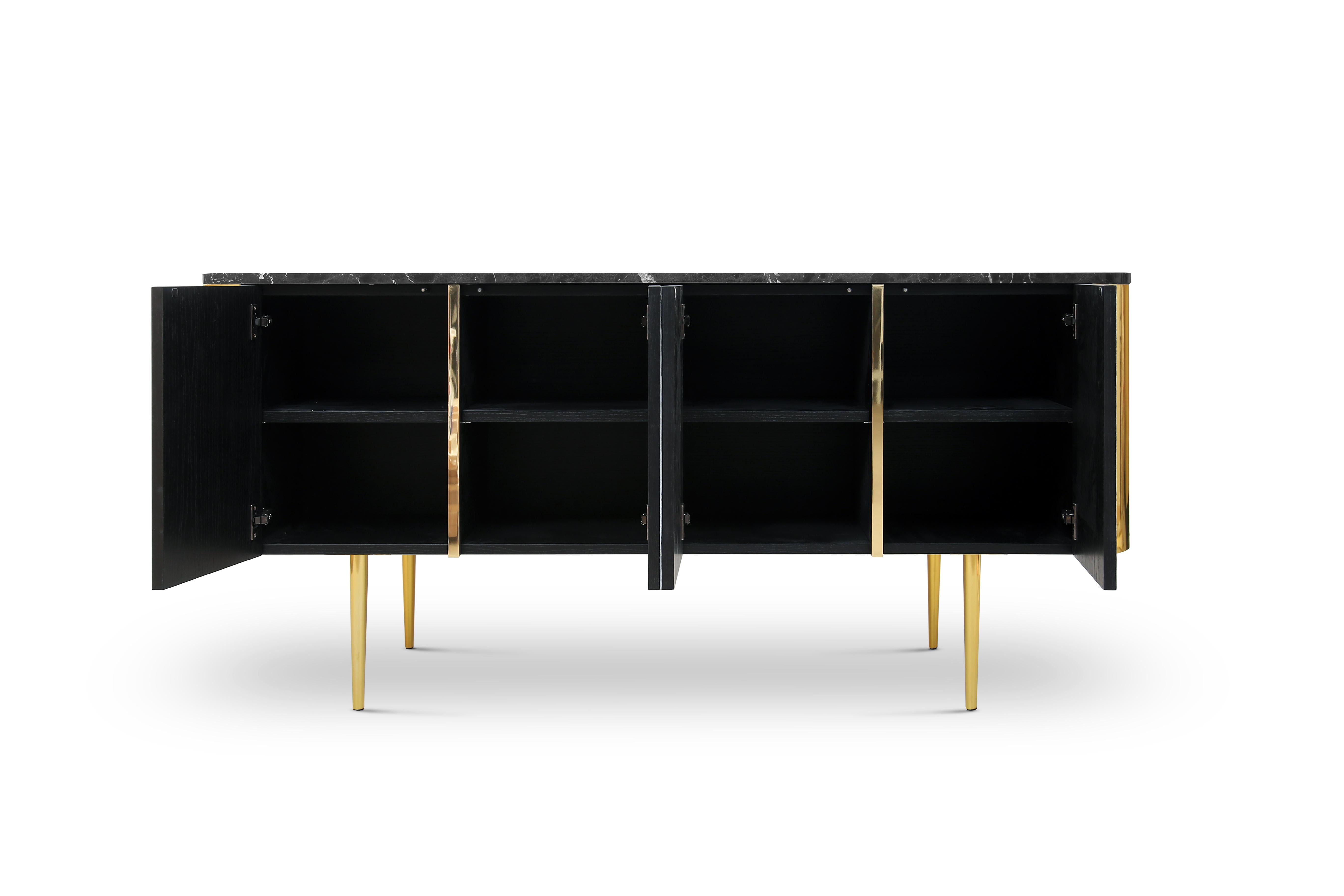 Polished Contemporary Deimos Sideboard in Marble, Ash, Brass For Sale