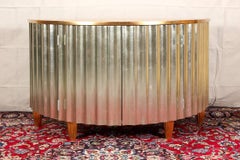 Contemporary Demilune Silvered and Gilt Lacquered Cabinet