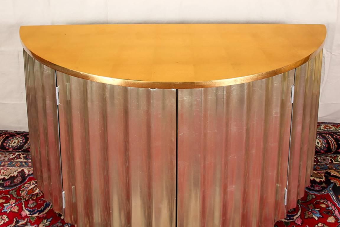 Contemporary Demilune Silvered and Gilt Lacquered Cabinet 1