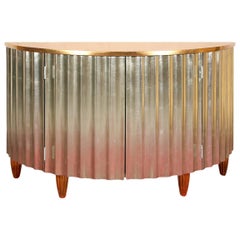 Contemporary Demilune Silvered and Gilt Lacquered Cabinet