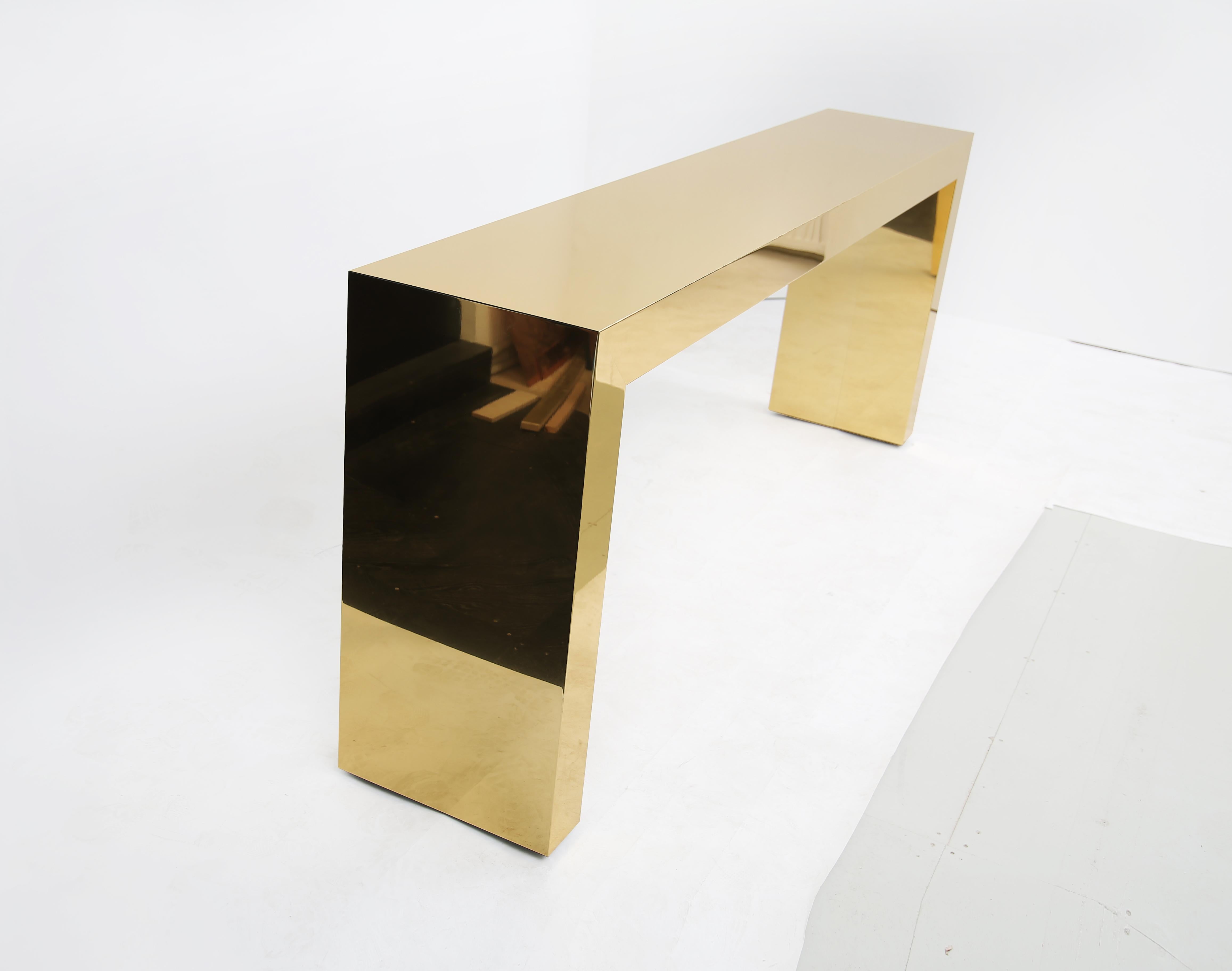Modern Contemporary Denwen Console Table in Solid Polished Brass For Sale