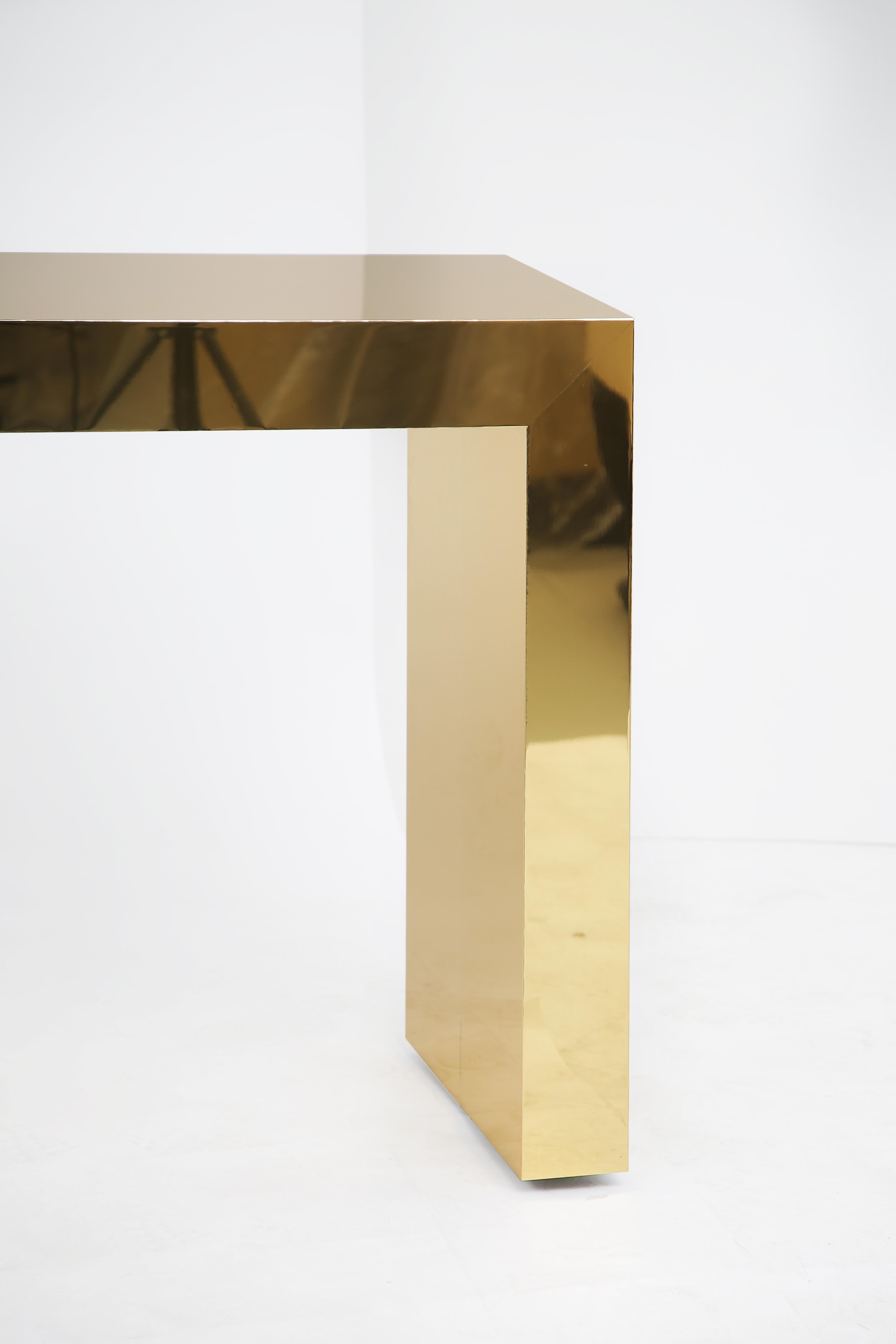 Latvian Contemporary Denwen Console Table in Solid Polished Brass For Sale