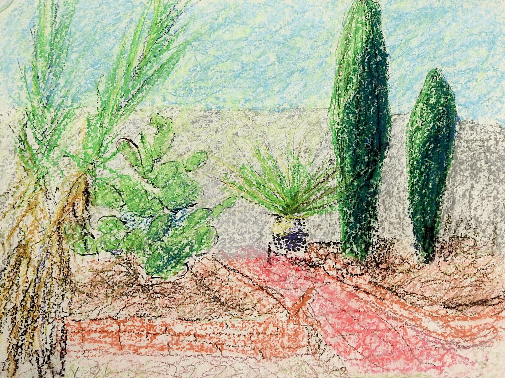 Rustique Dessin de paysage contemporain du jardin vert du désert en vente