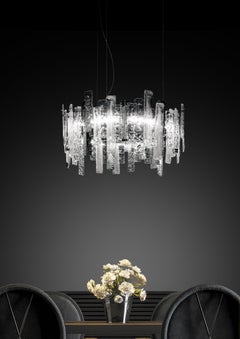 Contemporary Design, Artic Suspension Lamp, Transparent Glass, Italy