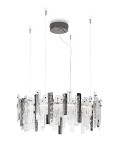 Contemporary Design, Artic Suspension Lamp, Transparent Glass, Italy
