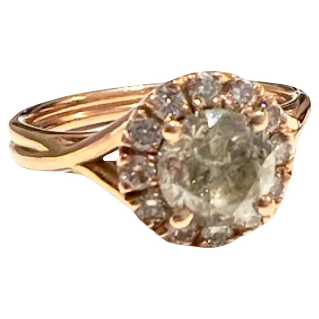 Zeitgenössisch  18 Karat gelber Cluster-Ring mit 1,02 Karat Diamant im Brillantschliff