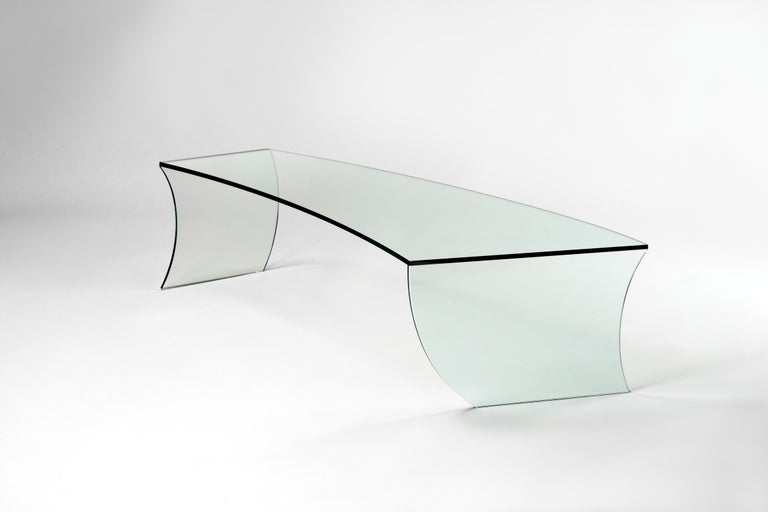 Modern Coffee Center Cocktail Table All Glass Curved Shape Collectible Design Italy For Sale