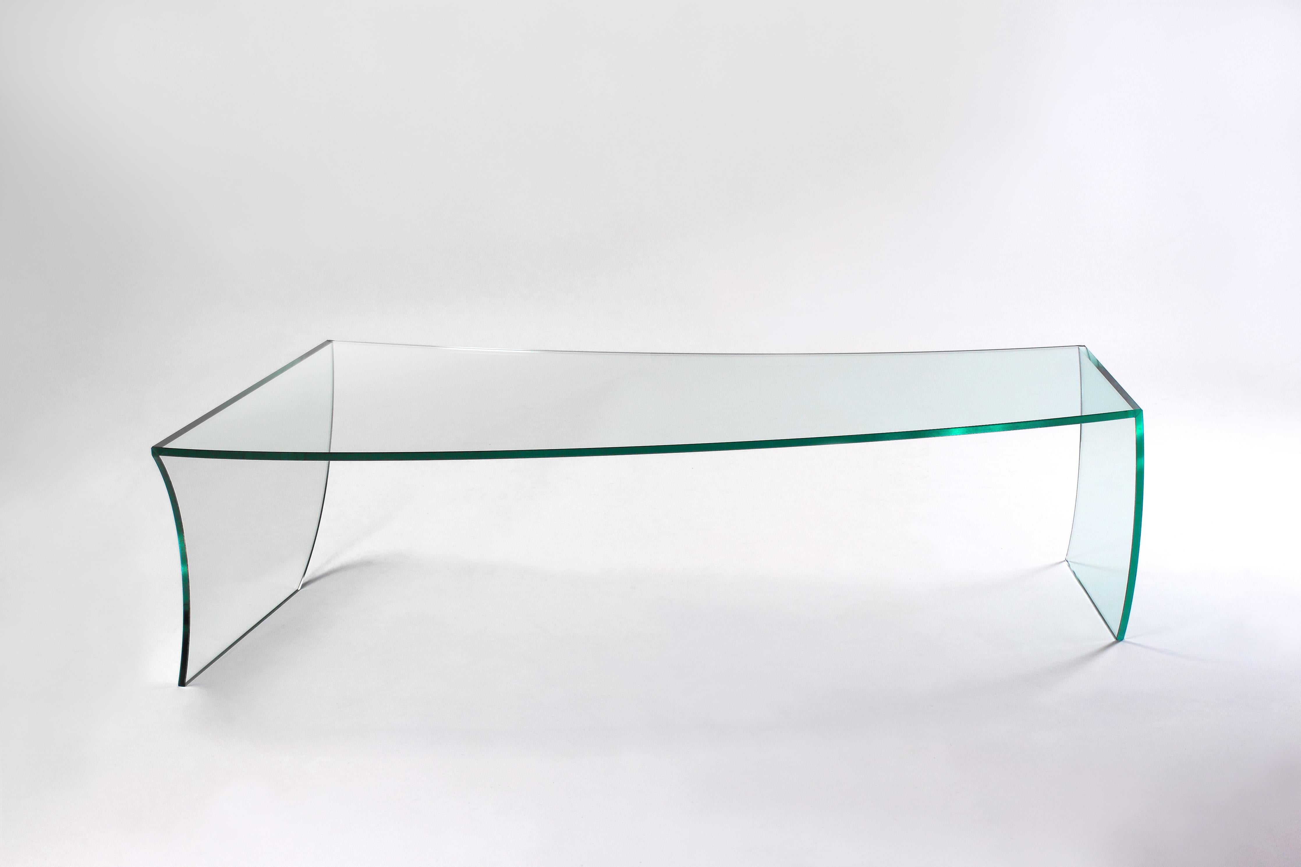 Hand-Crafted Coffee Center Cocktail Table All Glass Curved Shape Collectible Design Italy For Sale