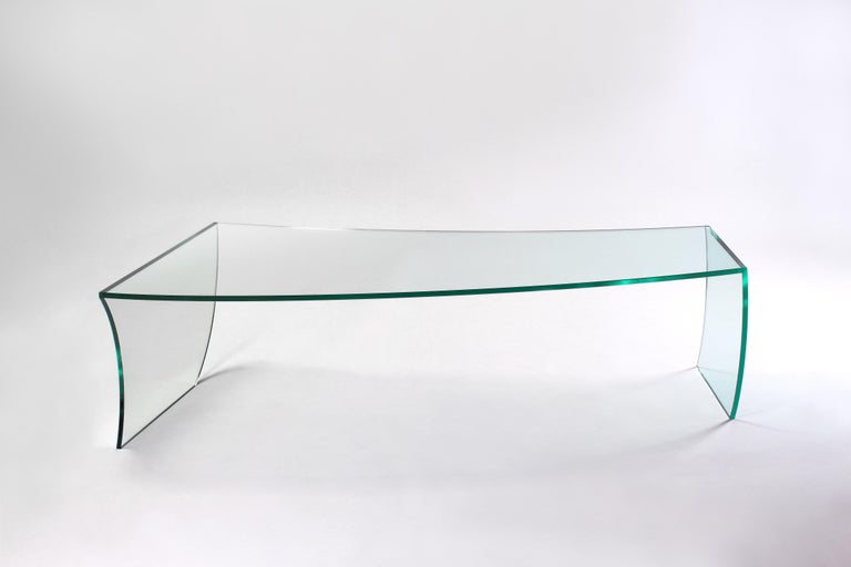 Cut Glass Coffee Center Cocktail Table All Glass Curved Shape Collectible Design Italy For Sale