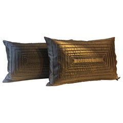 Contemporary Design Hand Embroidered Cushions in Silk Color Peppercorn Brown