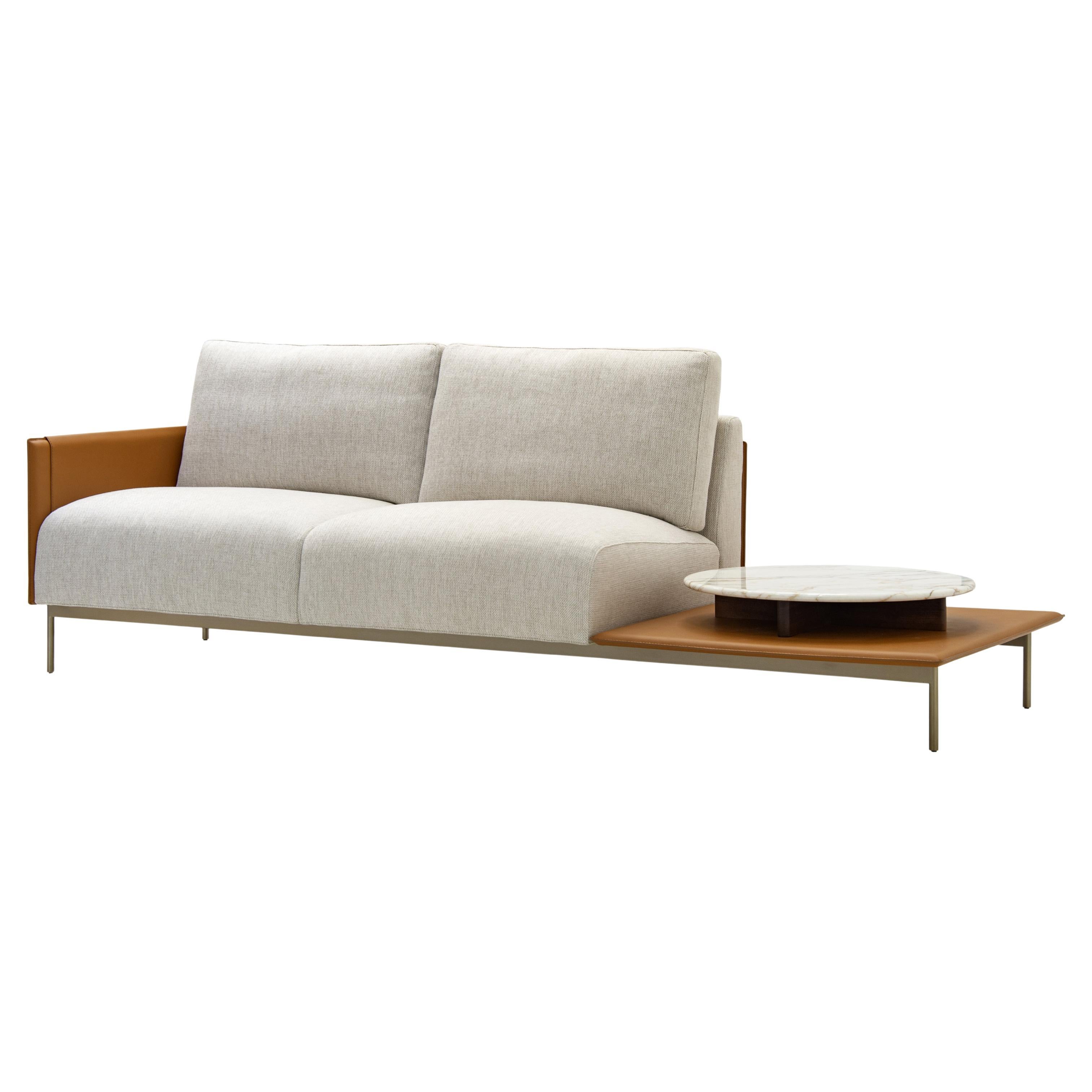 Design Contemporary, Icone Sofa with Tray in Natural Saddle Leather V215/T (canapé avec plateau en cuir sellier naturel)