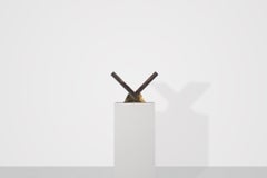 Contemporary Design Object or Book Stand in Marble, Brass and Oak