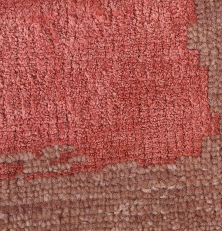 Indian Contemporary Design Rug Burgundy Peach and Coral Hand-Knotted Wool For Sale
