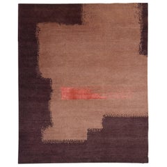 Contemporary Design Rug Burgundy Peach and Coral Hand-Knotted Wool