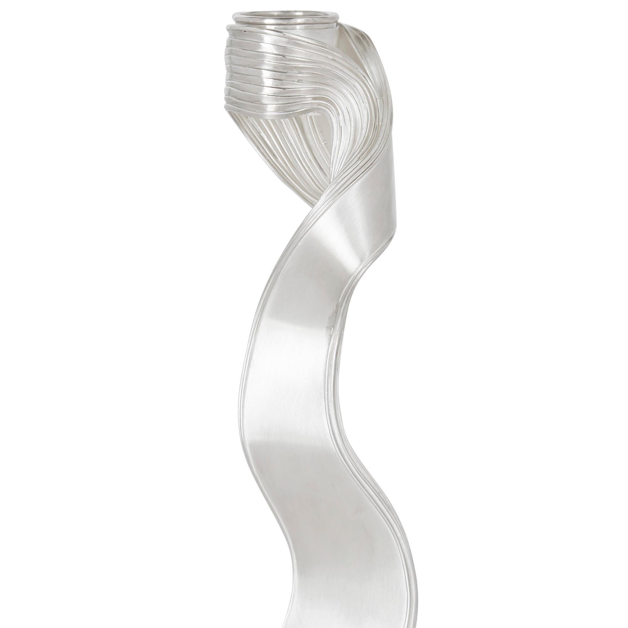 British Contemporary Design Two Sculptural Silver Candlesticks by Nan Nan Liu For Sale