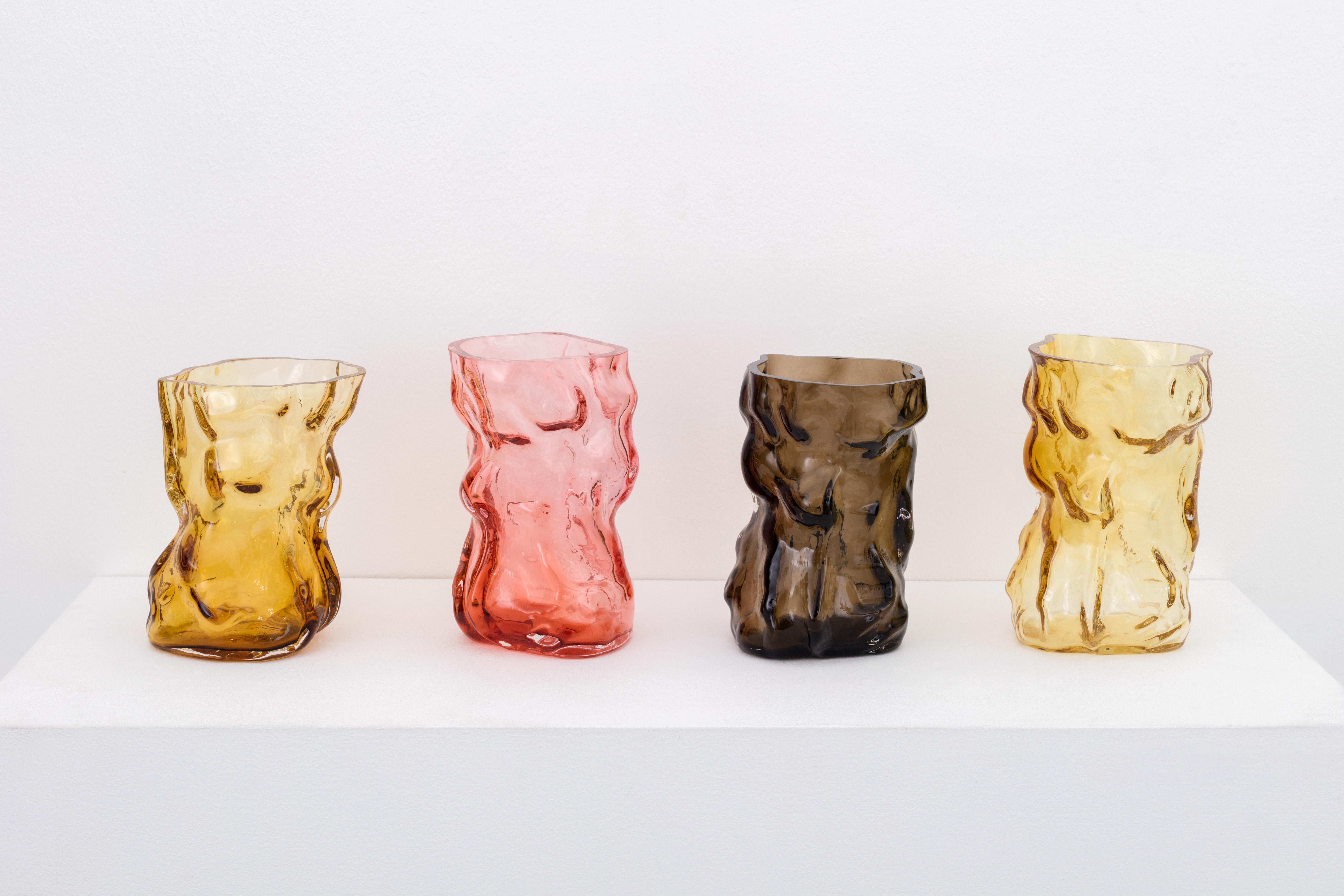 Moulded and then mouth blown glass.

One of a kind.

The Mountain vases by FOS embody the surface of the mountain, calibrated to the size of human interiors. FOS explains, “It’s limited what references an object into a vase, other than a flower: