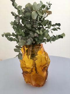 Contemporary Design Unique Glass 'Mountain' Vase by Fos, Amber