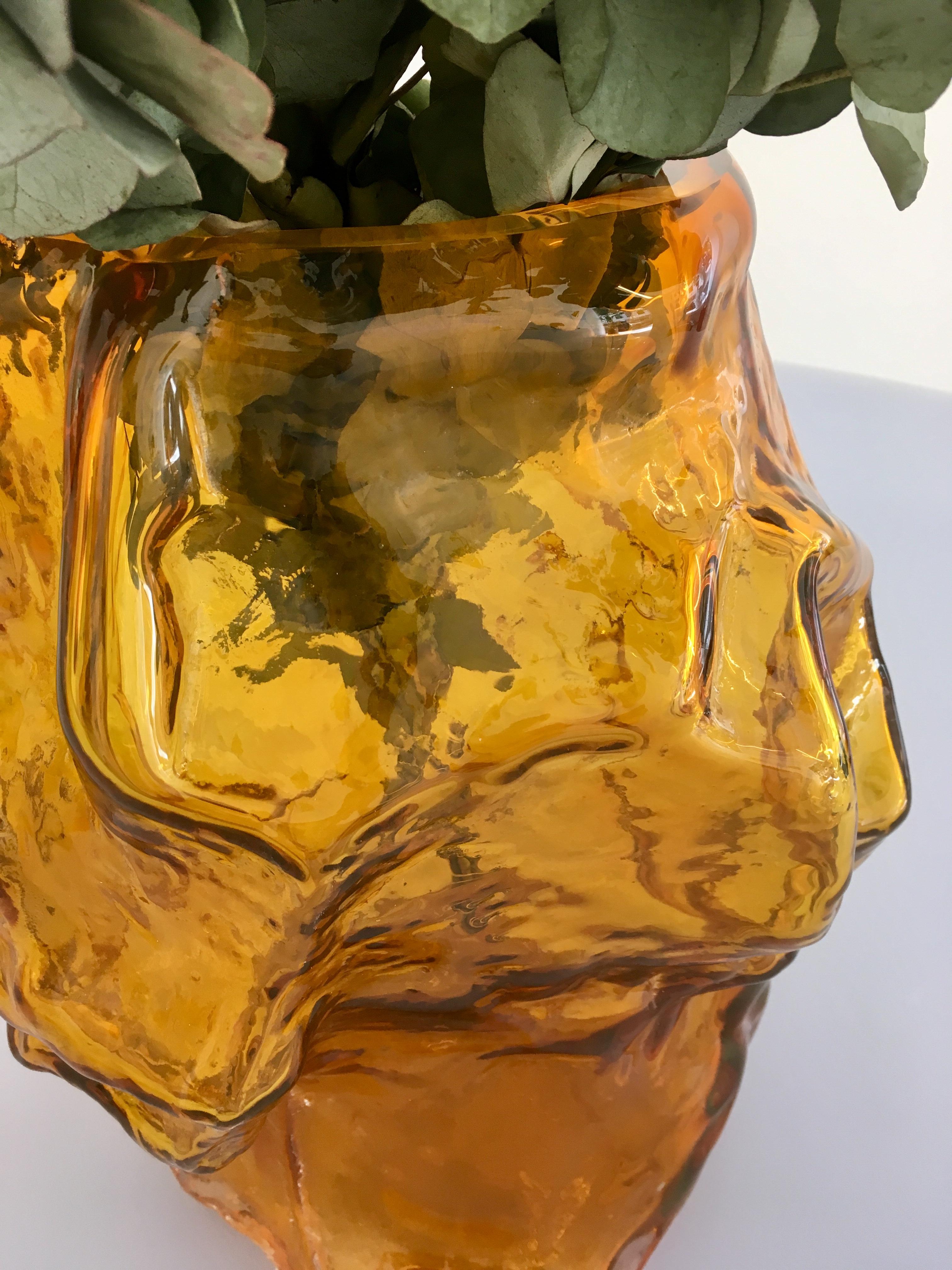 Post-Modern Contemporary Design Unique Glass 'Mountain' Vase by Fos, Amber