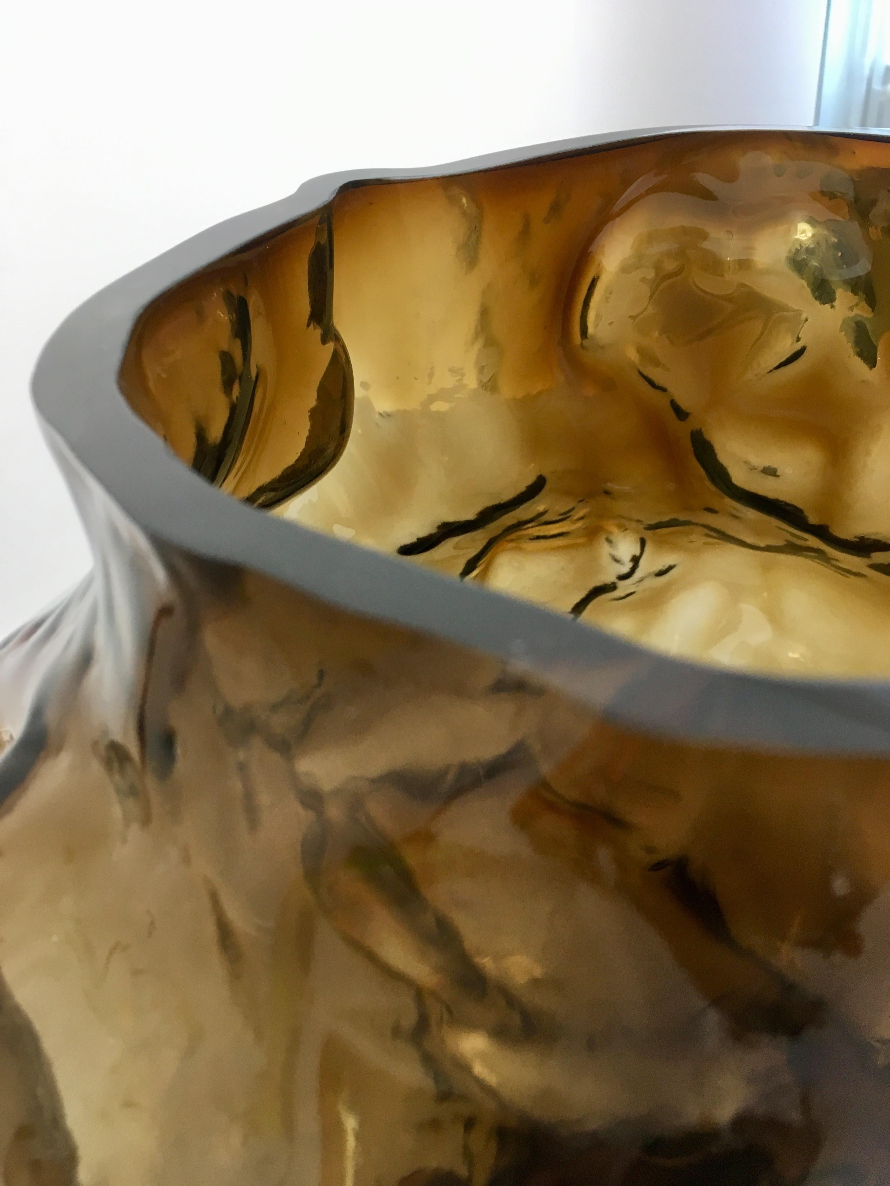 Post-Modern Contemporary Design Unique Glass 'Mountain' Vase by Fos, Caramel