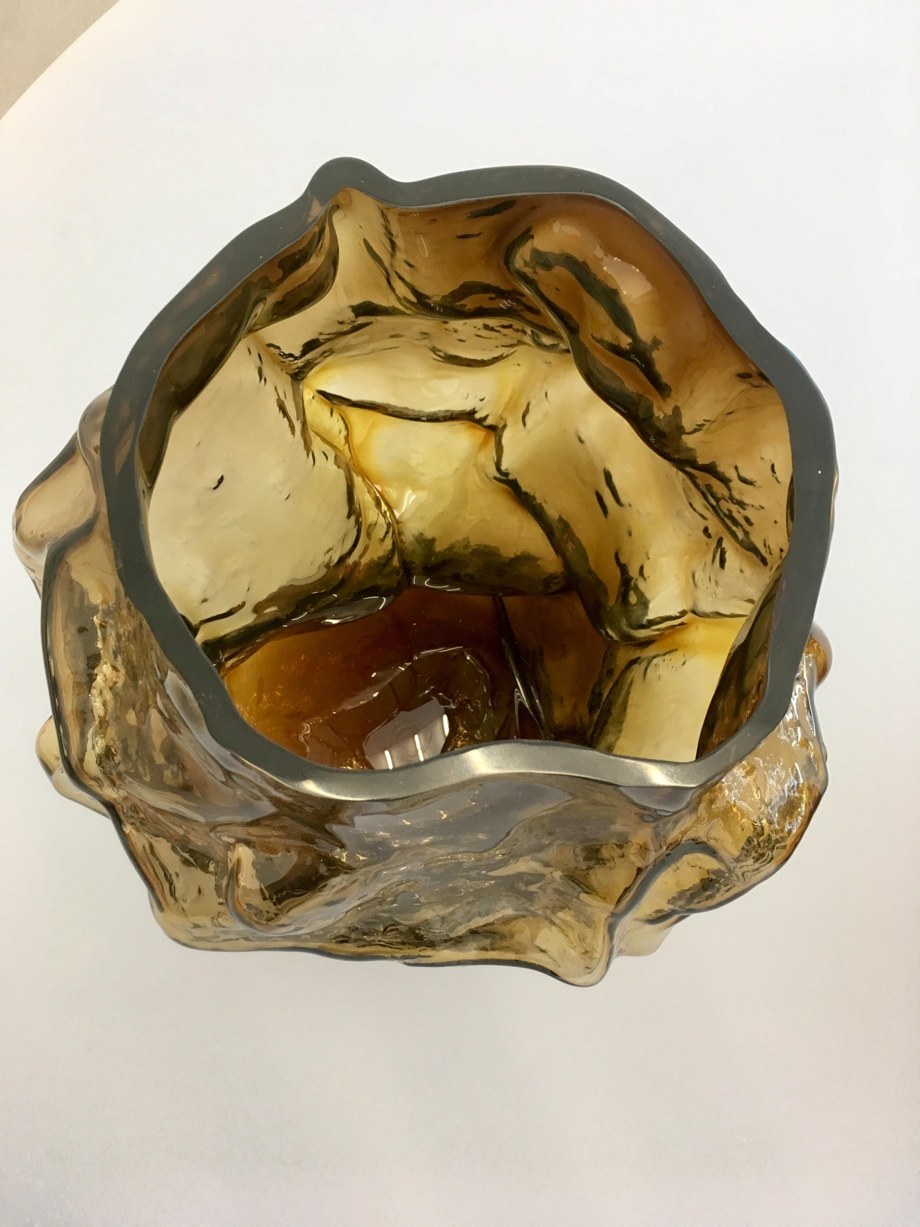 Contemporary Design Unique Glass 'Mountain' Vase by Fos, Caramel 1