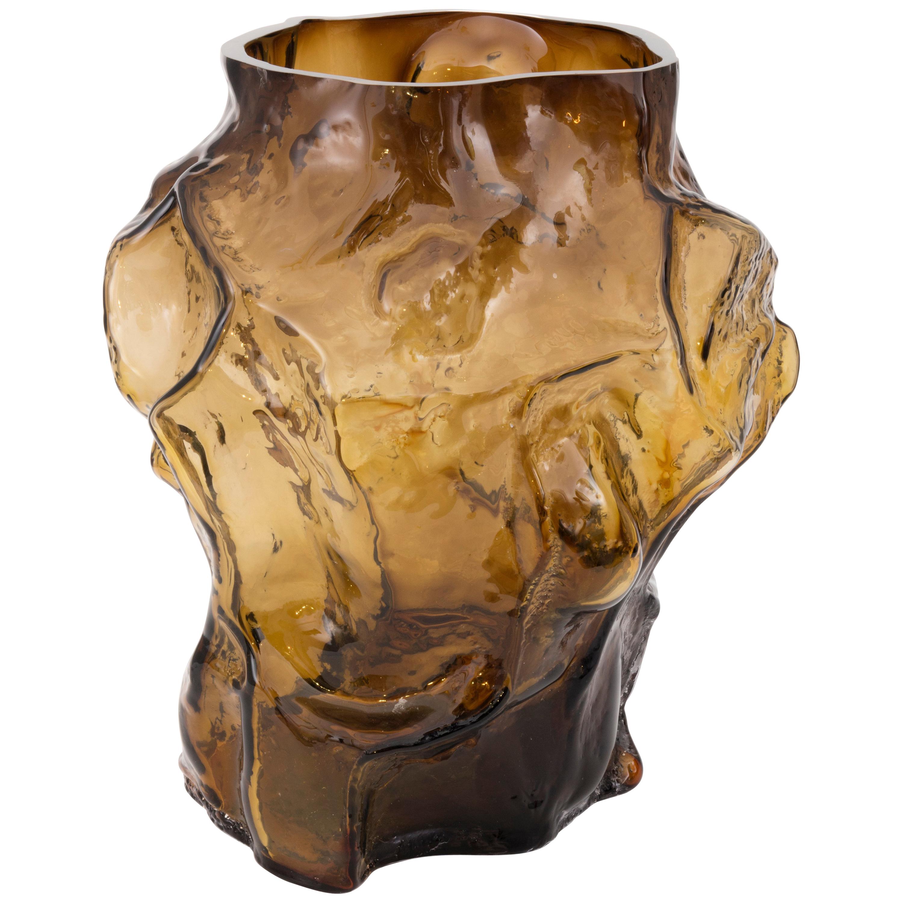 Contemporary Design Unique Glass 'Mountain' Vase by Fos, Caramel