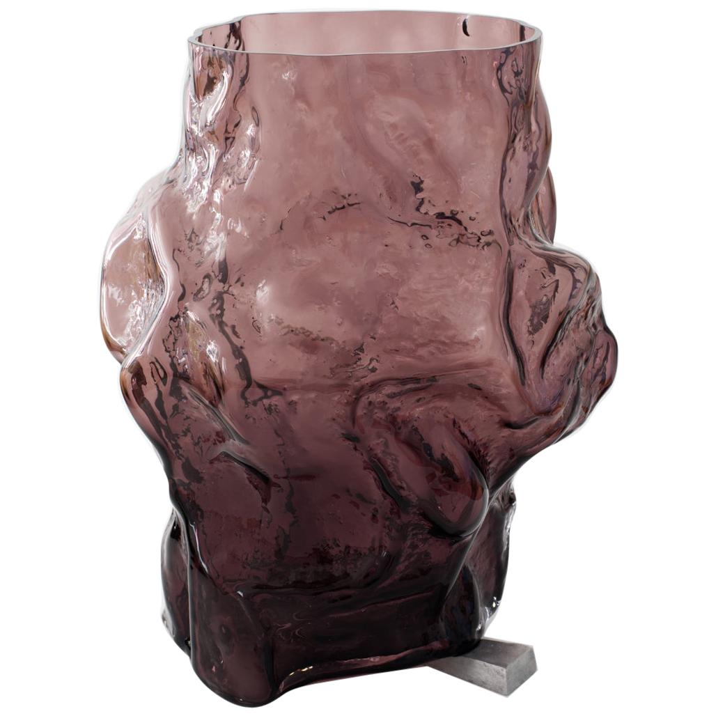 Contemporary Design Unique Glass 'Mountain' Vase by Fos, Purple