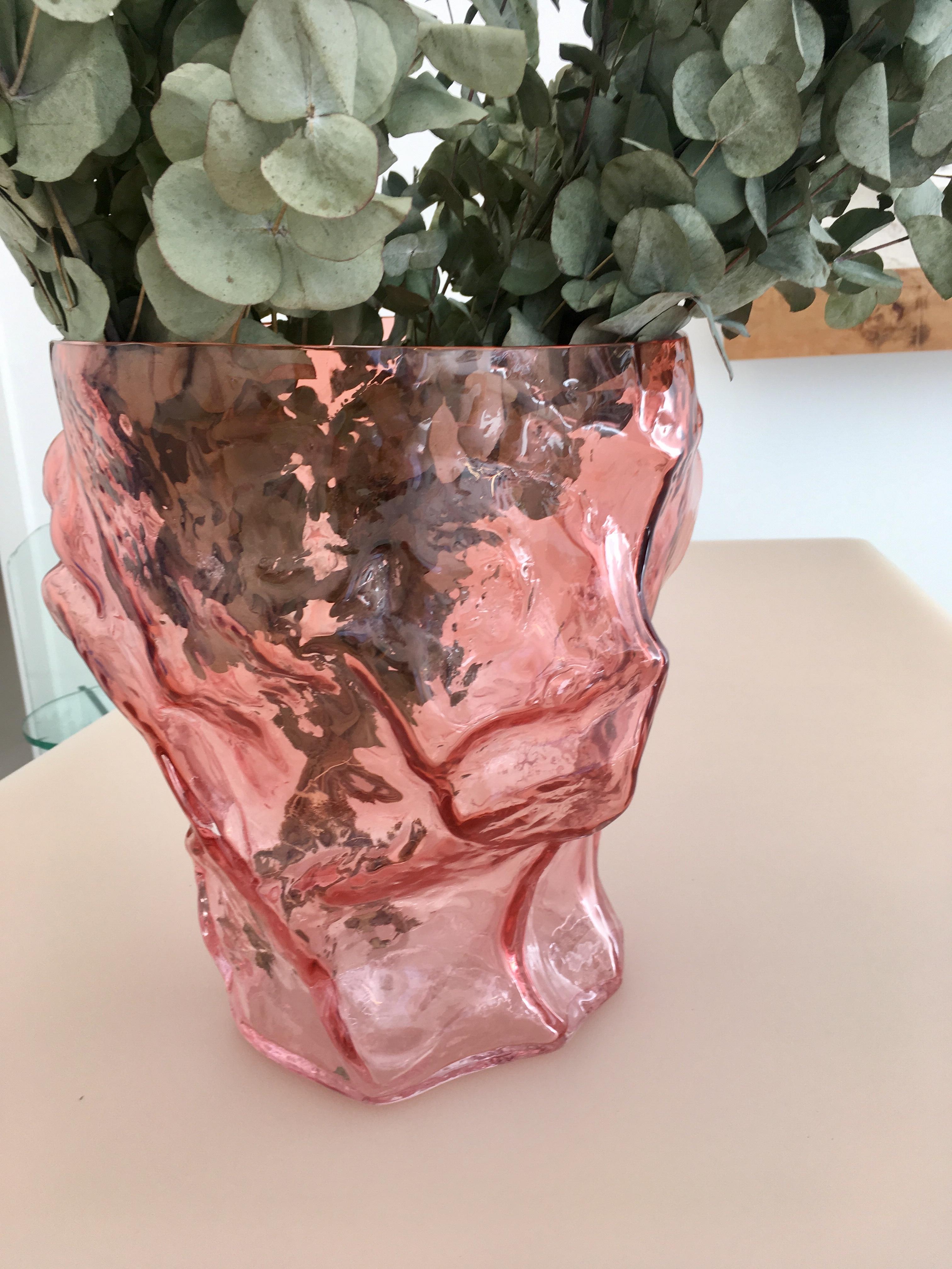 Post-Modern Contemporary Design Unique Glass 'Mountain' Vase by Fos, Rose