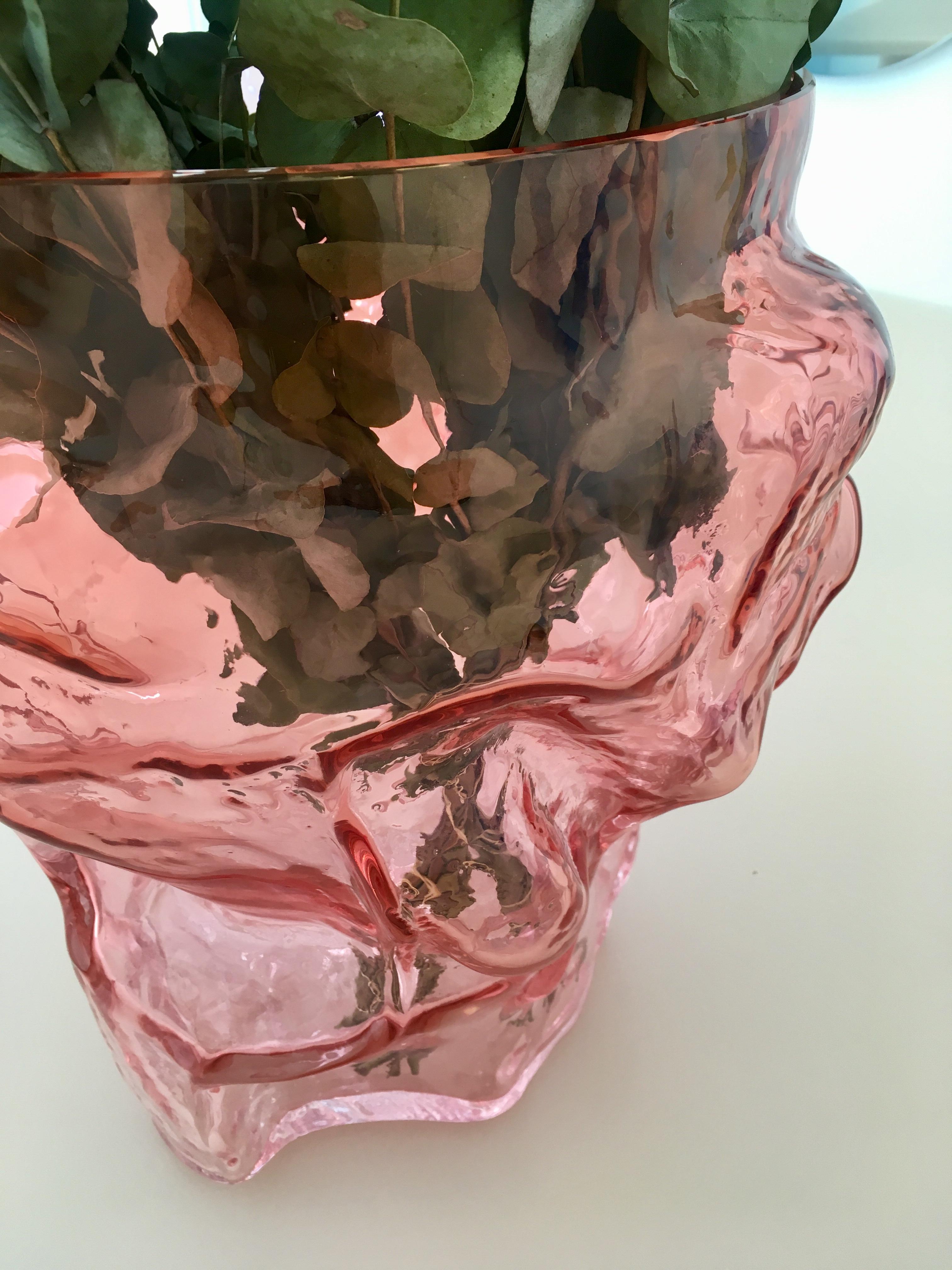 Danish Contemporary Design Unique Glass 'Mountain' Vase by Fos, Rose