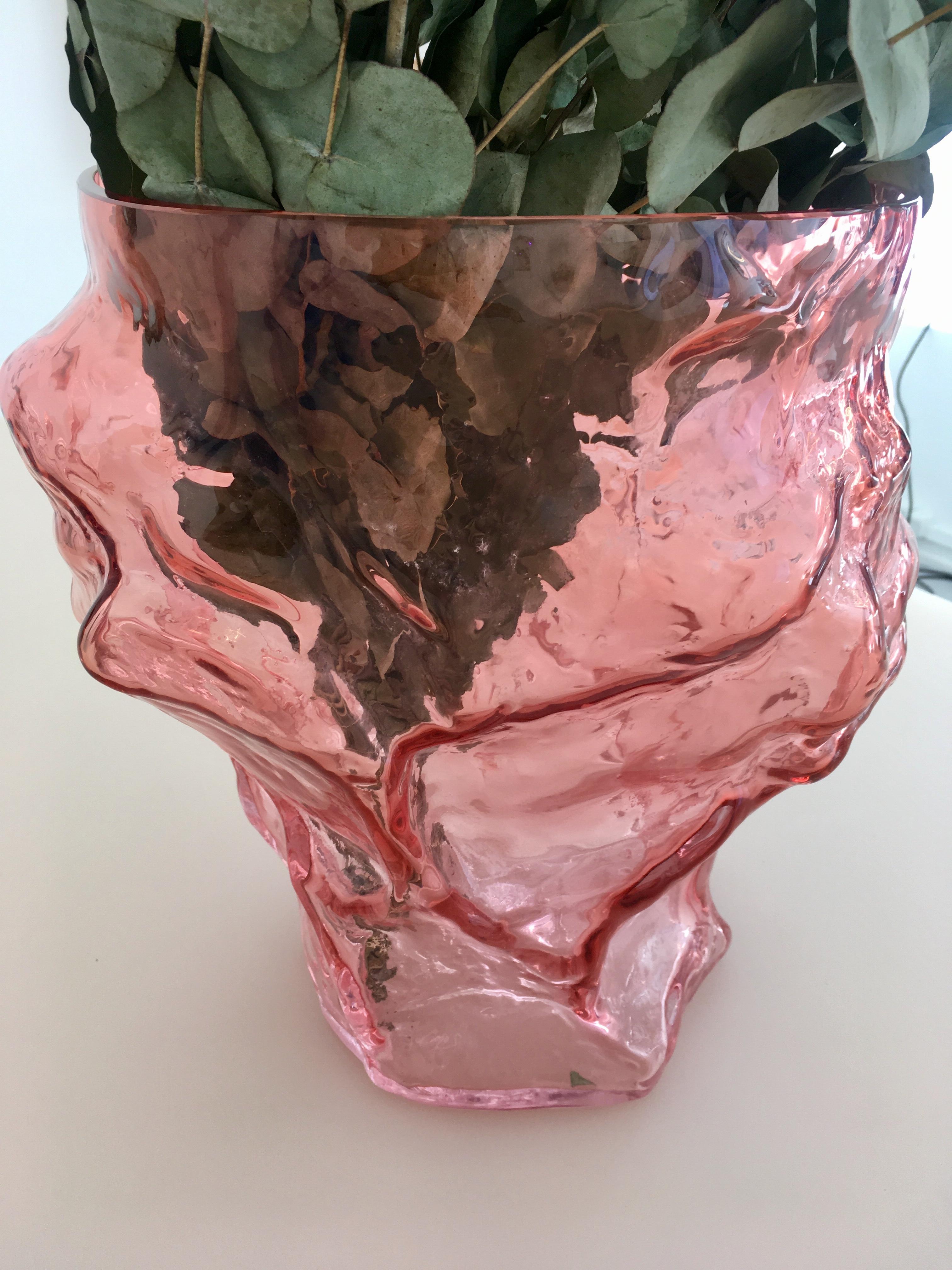 Contemporary Design Unique Glass 'Mountain' Vase by Fos, Rose 2