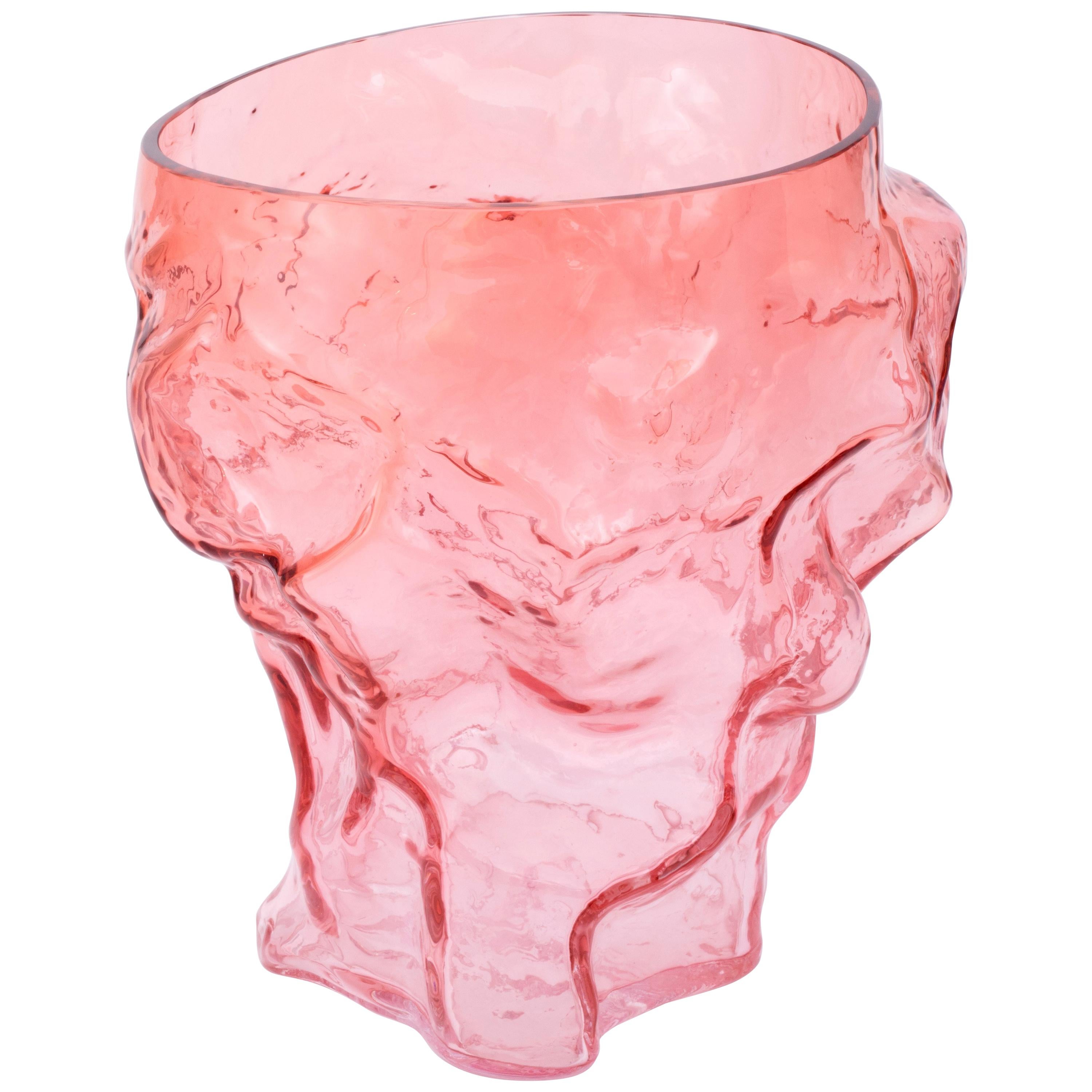 Contemporary Design Unique Glass 'Mountain' Vase by Fos, Rose