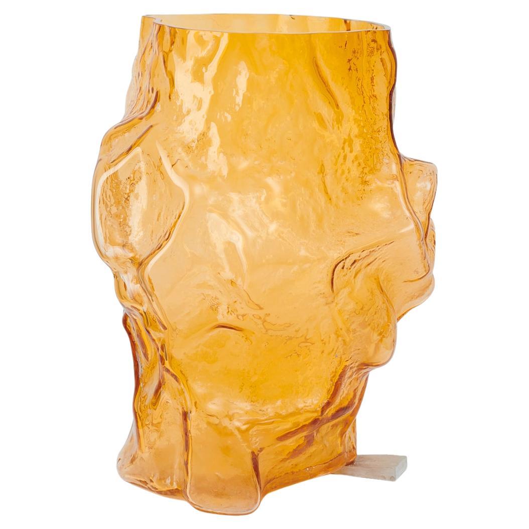 Contemporary Design Unique Glass 'Mountain' Vase by FOS - Yellow For Sale