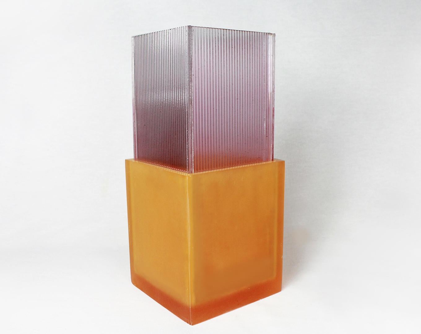 Contemporary Design Vase in Resin Glass Handcrafted Orange and Pink Color For Sale 2